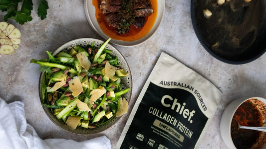 Smokey Scotch Fillet Collagen Chimichurri + Shaved Asparagus Salad - Chief Nutrition